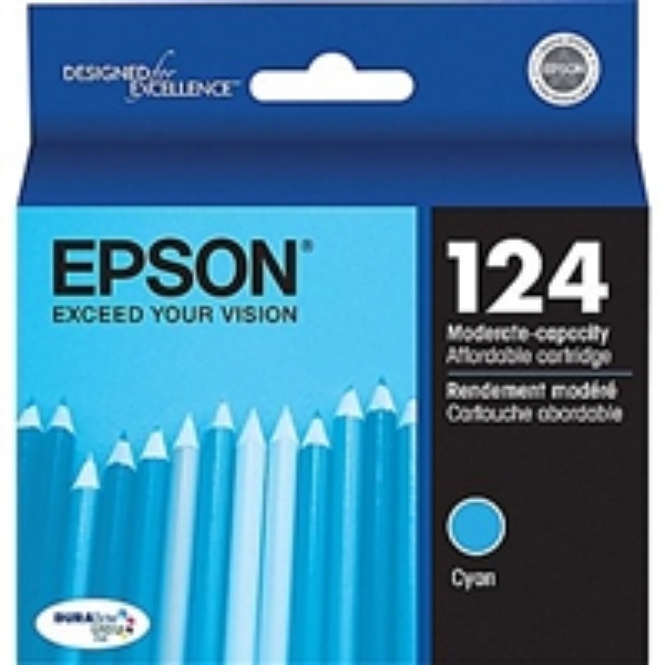 Epson 124 DuraBrite Ultra Ink Cyan for Stylus NX125, NX127, NX130, NX230, NX330, NX420, NX430 and WorkForce 320, 323, 325, 435   T124220