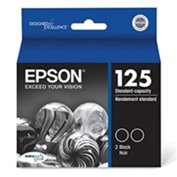 Epson 125 Black Ink Cartridges (2 Pack) for Stylus NX125, NX127, NX130, NX230, NX420, NX530, NX625 and WorkForce 320, 323, 325, 520   T125120 D2