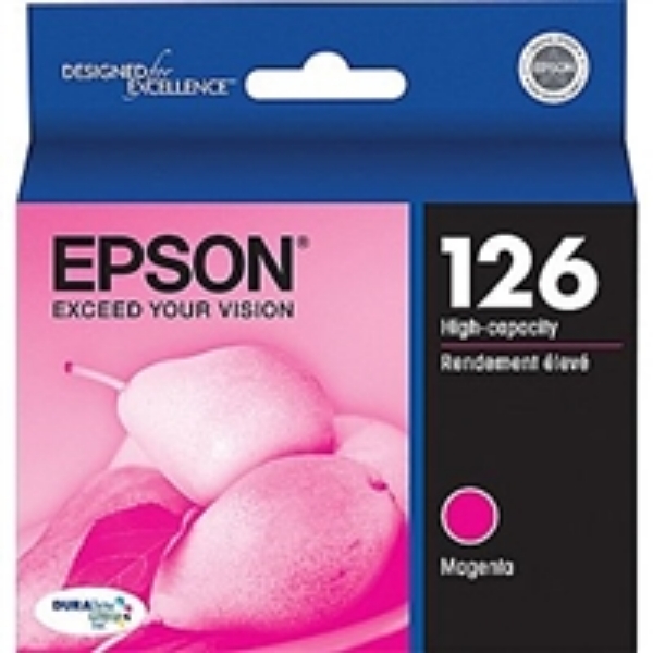 Epson 126 DuraBrite Ultra Ink High Capacity Magenta for Workforce 60, 435, 520, 545, 630, 633, 635, 645, 840, 845, WF 3520, WF 3540, WF 7010, WF 7510, WF 7520 and Stylus NX330, NX430   T126320