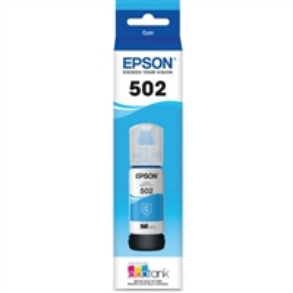 Epson EcoTank T502 Cyan Ink Bottle for EcoTank ET 2760, ET 2850, ET 3710, ET 3760, ET 3830, ET 3850, ET 4760, ET 4850, ET 15000, WorkForce ET 3750, ET 4750, ST 2000, ST C2100, ST 3000, ST 4000, ST C4100, Expression ET 2700, ET 2750, ET 3700   T502220 S