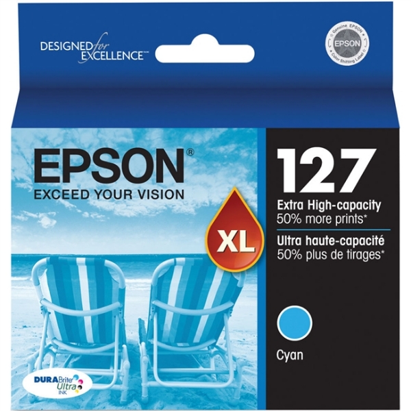 Epson 127 Extra High Capacity DuraBrite Ultra Cyan Ink for Stylus NX530, NX625 and WorkForce 60, 545, 630, 633, 635, 645, 840, 845, WF 3520, WF 3540, WF 7010, WF 7510, WF 7520 T127220