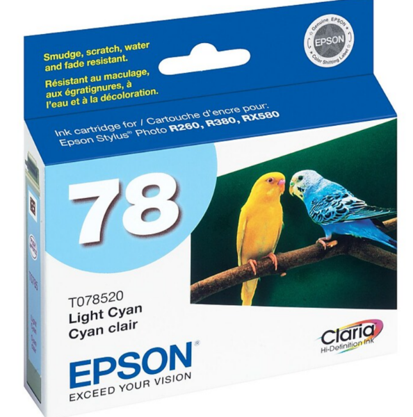 Epson 78 Claria Hi Definition Ink Light Cyan for Stylus Photo R260, R280, R380, RX580, RX595, RX680 and Artisan 50 T078520 S