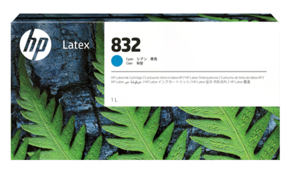 HP 832 1-Liter Cyan Ink Cartridge for Latex 630, 630 W, 700, 700 W, 730, 730 W - 4UV76A