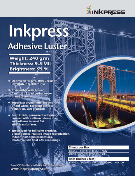 Inkpress Adhesive Luster 8.5" x 11" - 20 sheets