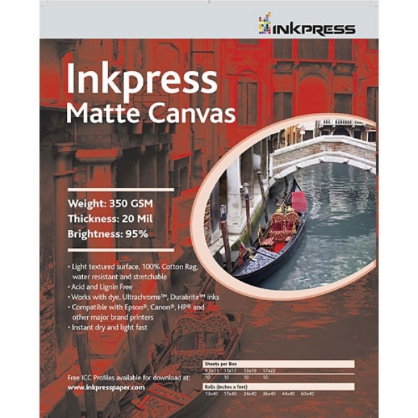 Inkpress Matte Canvas 350gsm 13" x 40' Roll
