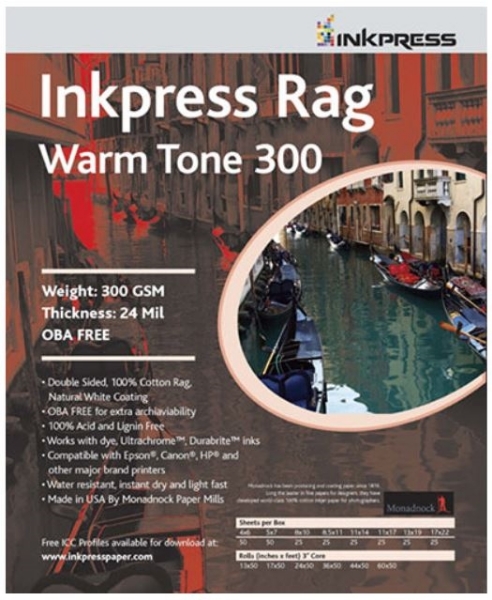 Inkpress Rag Warm Tone 300 2-Sided 17" x 50' Roll