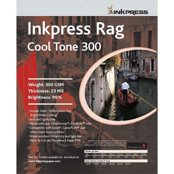 Inkpress Rag Cool Tone 300gsm 5"x7" - 50 Sheets