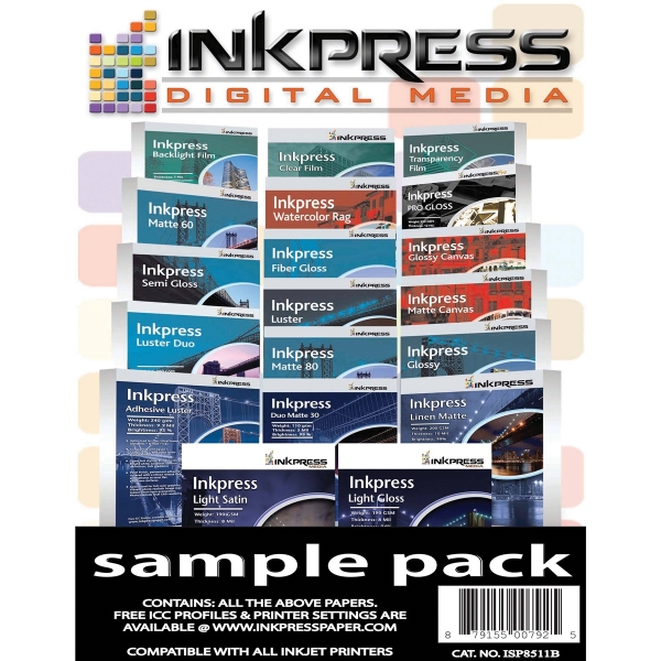 Inkpress Digital Media sample pack 17 sheets of most materials