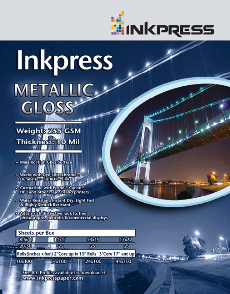 Inkpress Metallic Gloss 255gsm 10mil 44" x 100' Roll