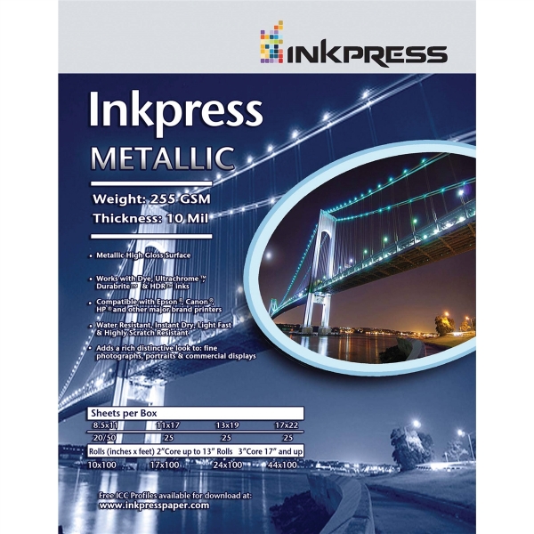 Inkpress Metallic Gloss 255gsm 10mil 8.5 x 11" - 50 Sheets