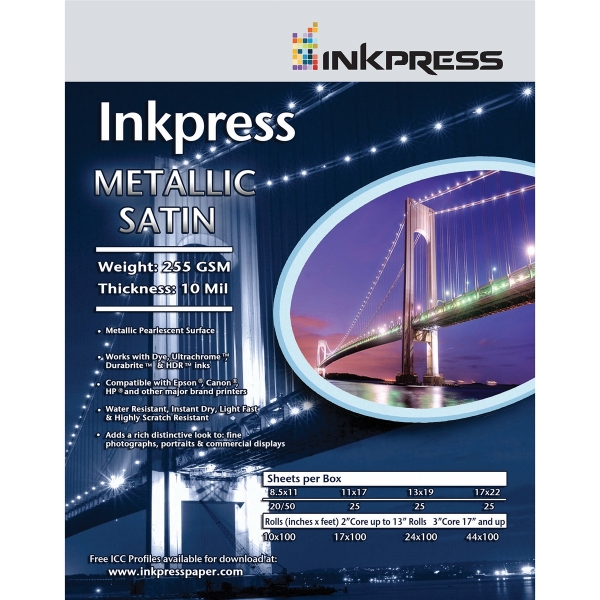 Inkpress Metallic Satin 255gsm 10mil 10"x100' Roll