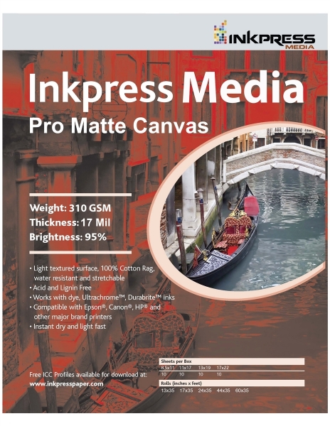 Inkpress Pro Matte Canvas 310gsm 44"x35' Roll