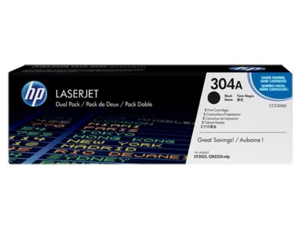 HP 304A 2-pack Black Original LaserJet Toner Cartridges - CC530AD