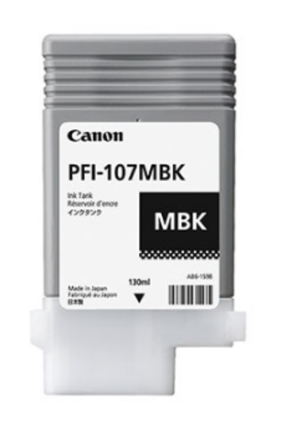 Canon PFI-107MBK Matte Black Pigment Ink Cartridge 130ml for imagePROGRAF iPF680, iPF685, iPF780, iPF785 - 6704B001AA