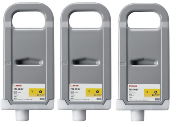 Canon PFI-703Y 700ml Yellow Ink Tanks (3 Pack) - 2966B003AA
