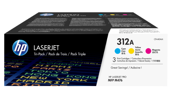 HP 312A 3-pack Cyan/Magenta/Yellow Original LaserJet Toner Cartridges - CF440AM	