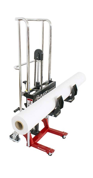 PLASTGrommet Compact Lifter - Media Roll Lifter -w/ Hydraulic Foot Pump