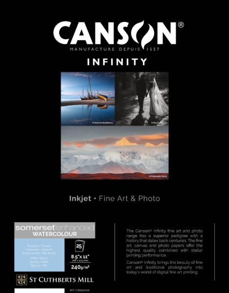 Canson Infinity Somerset Enhanced Watercolor 240gsm Matte 8.5"x11" - 25 Sheets